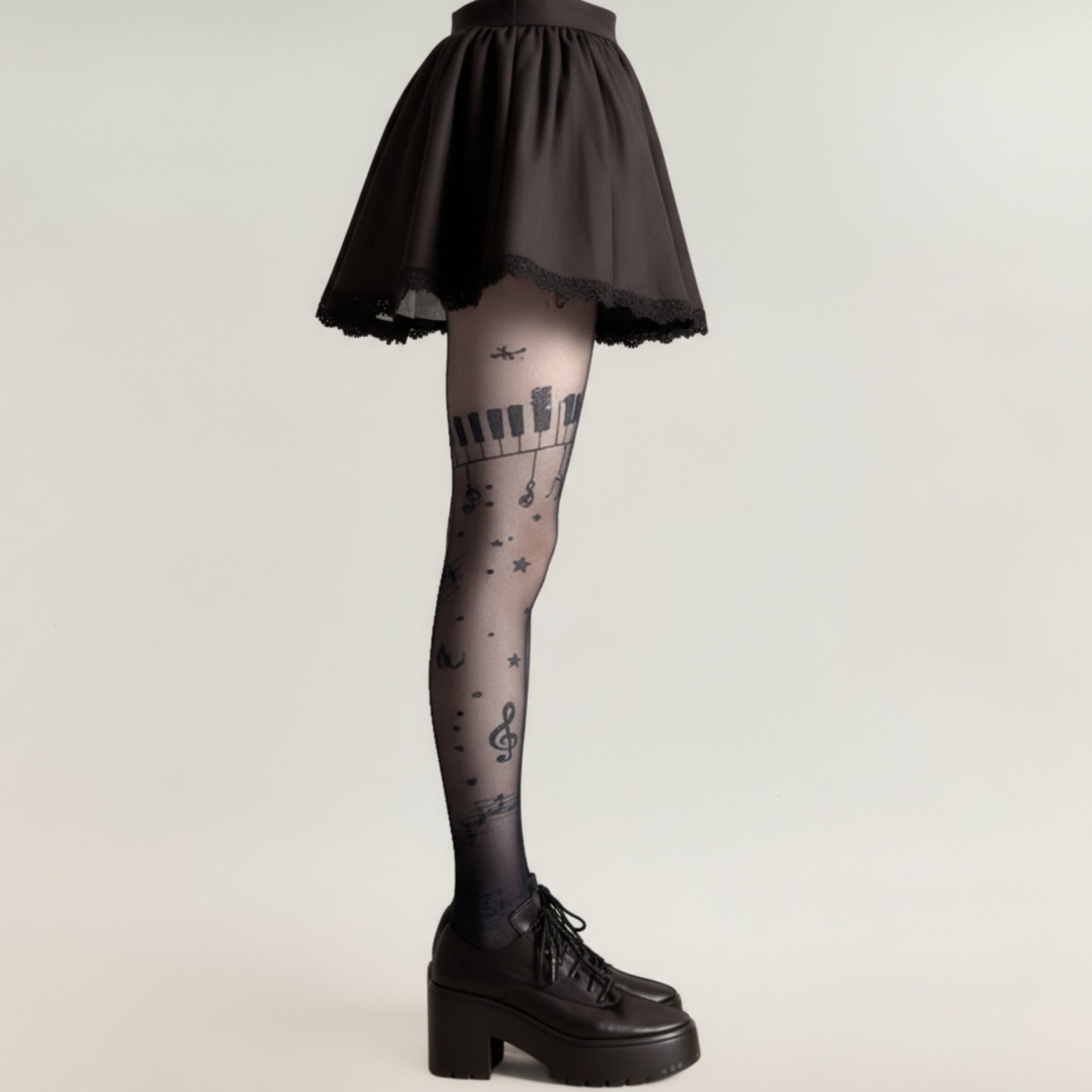 Sheer Tights with Musical Note and Piano Pattern Design