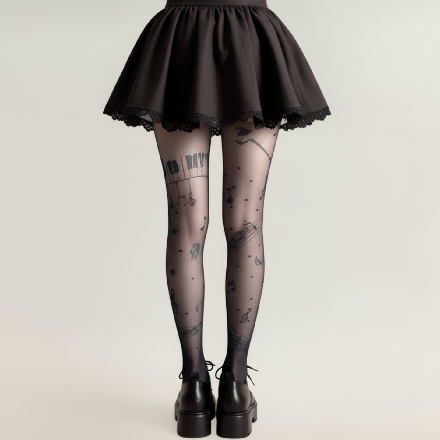 Sheer Tights with Musical Note and Piano Pattern Design