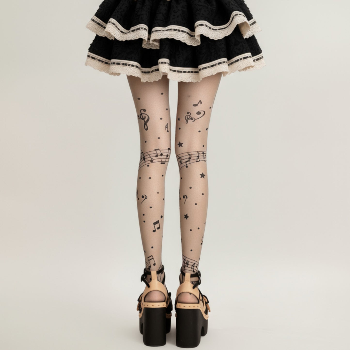 Sheer Tights with Musical Note and Piano Pattern Design