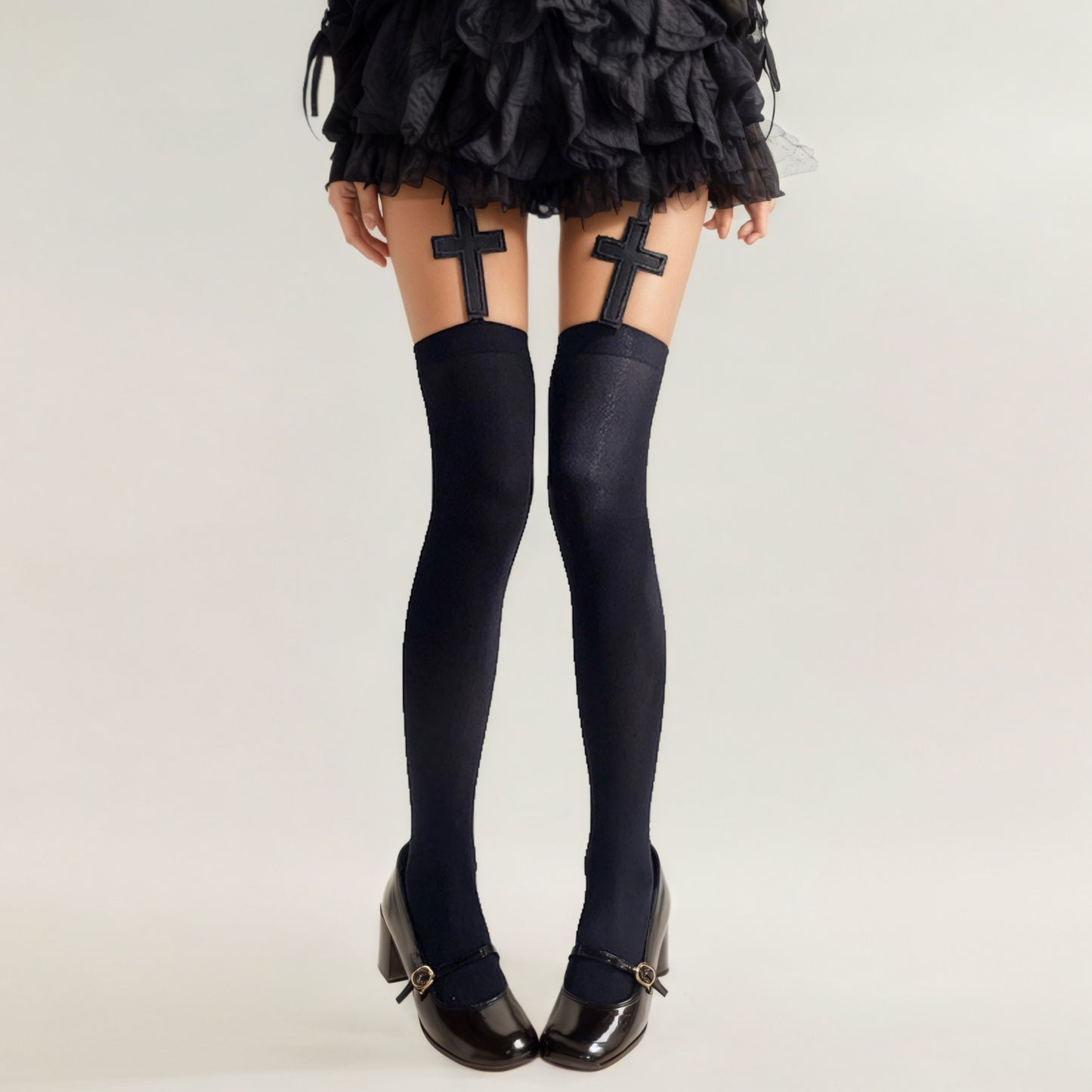 3-Piece Set Over-the-Knee Stockings with Cross Detail