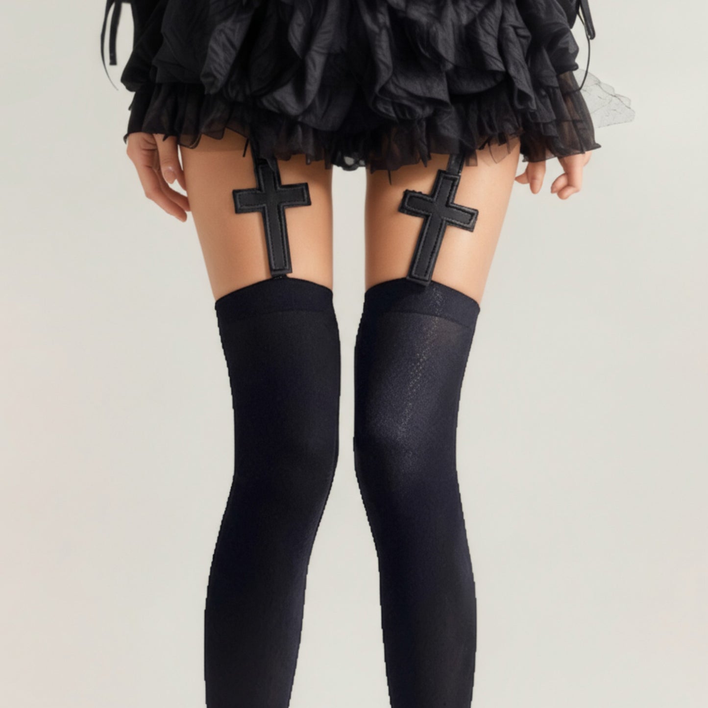 3-Piece Set Over-the-Knee Stockings with Cross Detail