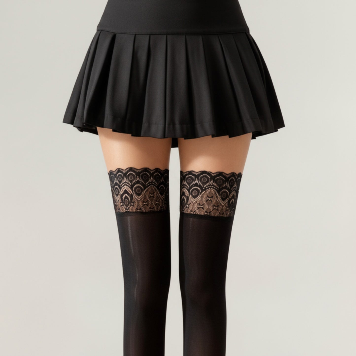2-Piece Set Thigh High Stockings with Lace Top Detail