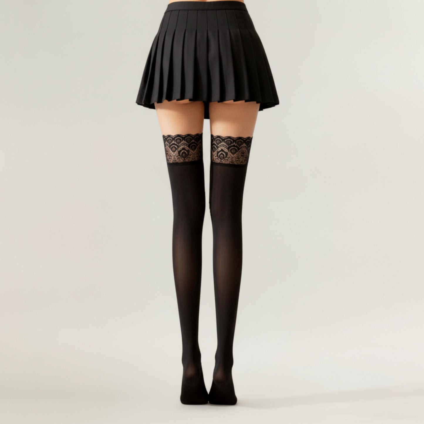 2-Piece Set Thigh High Stockings with Lace Top Detail