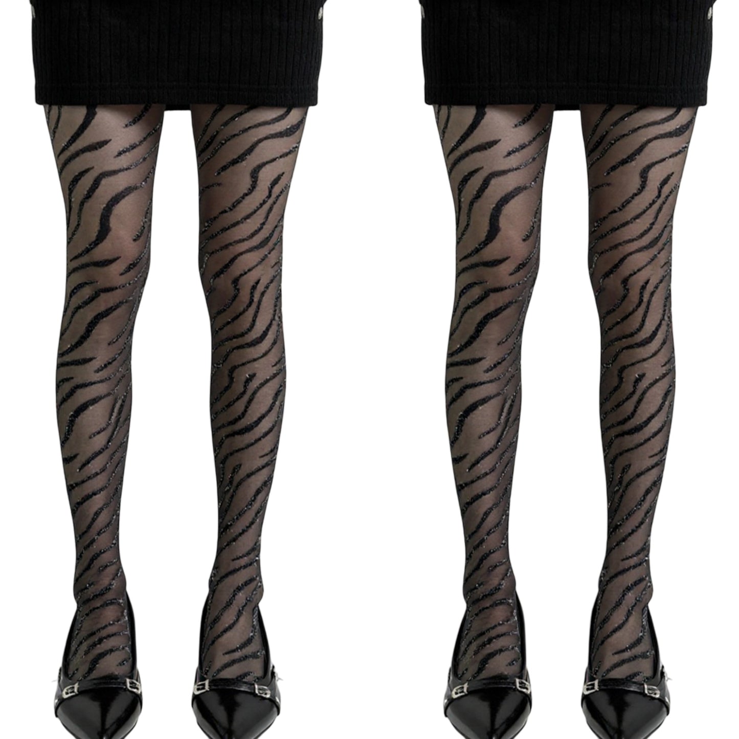 2pcs Women's Sheer Tights with Sparkly Zebra Stripe Pattern