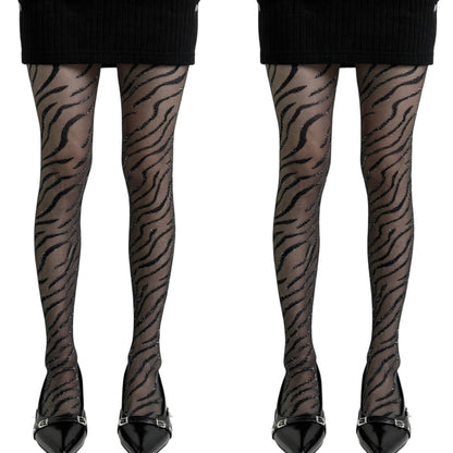2pcs Women's Sheer Tights with Sparkly Zebra Stripe Pattern