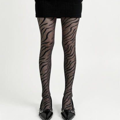 Sheer Tights with Sparkly Zebra Stripe Pattern