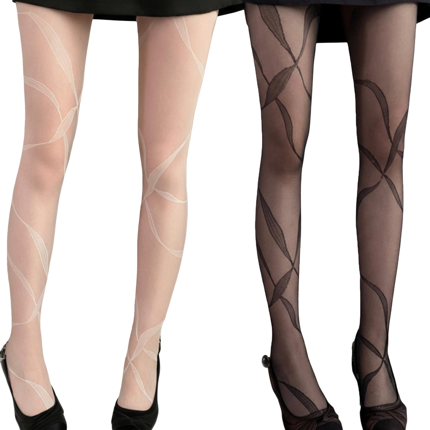 2pcs Women's Sheer Pantyhose with Abstract Leaf Line Pattern