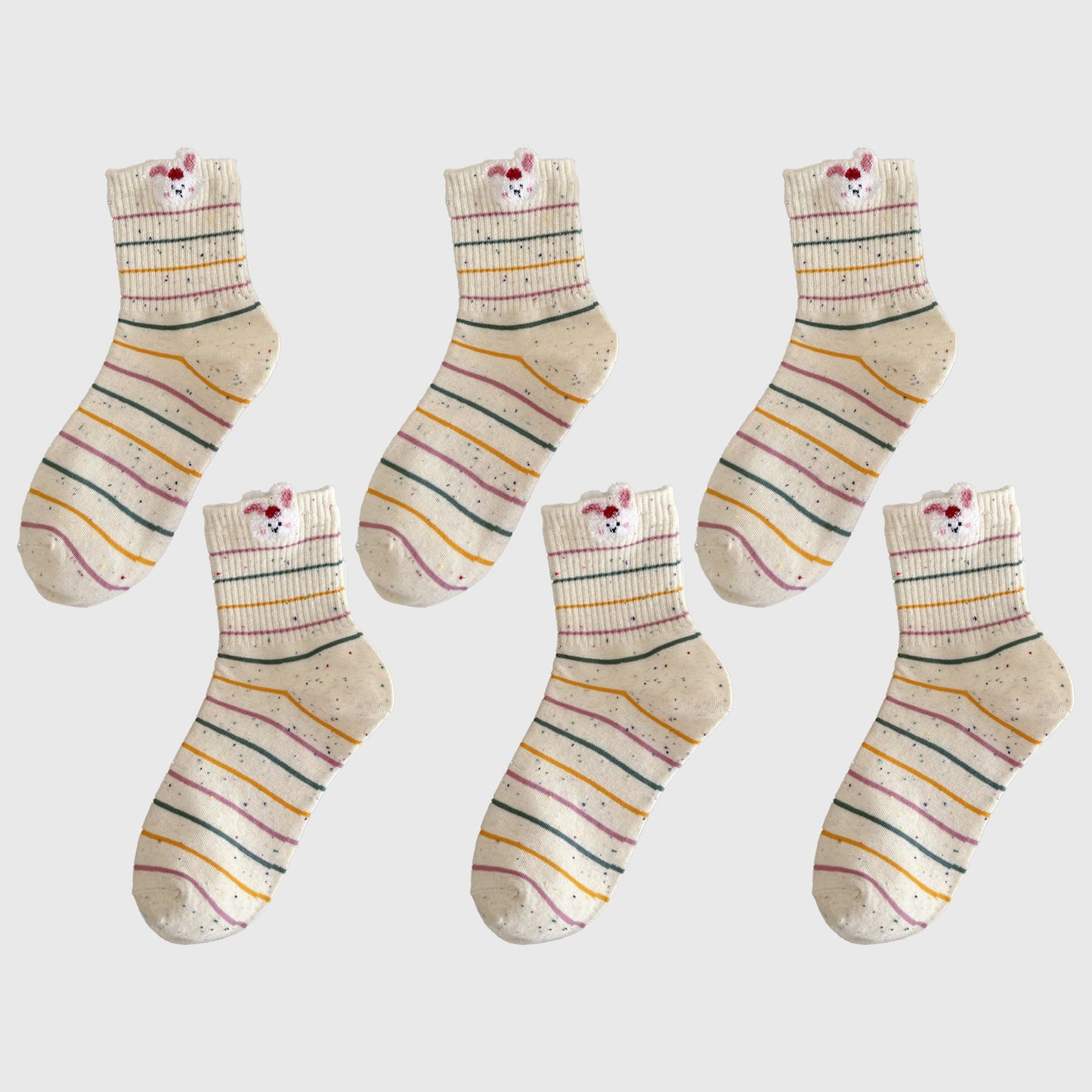 6pk Speckled Socks with Bunny Embroidery - Cute & Comfortable Mid-Calf Socks for Casual Wear