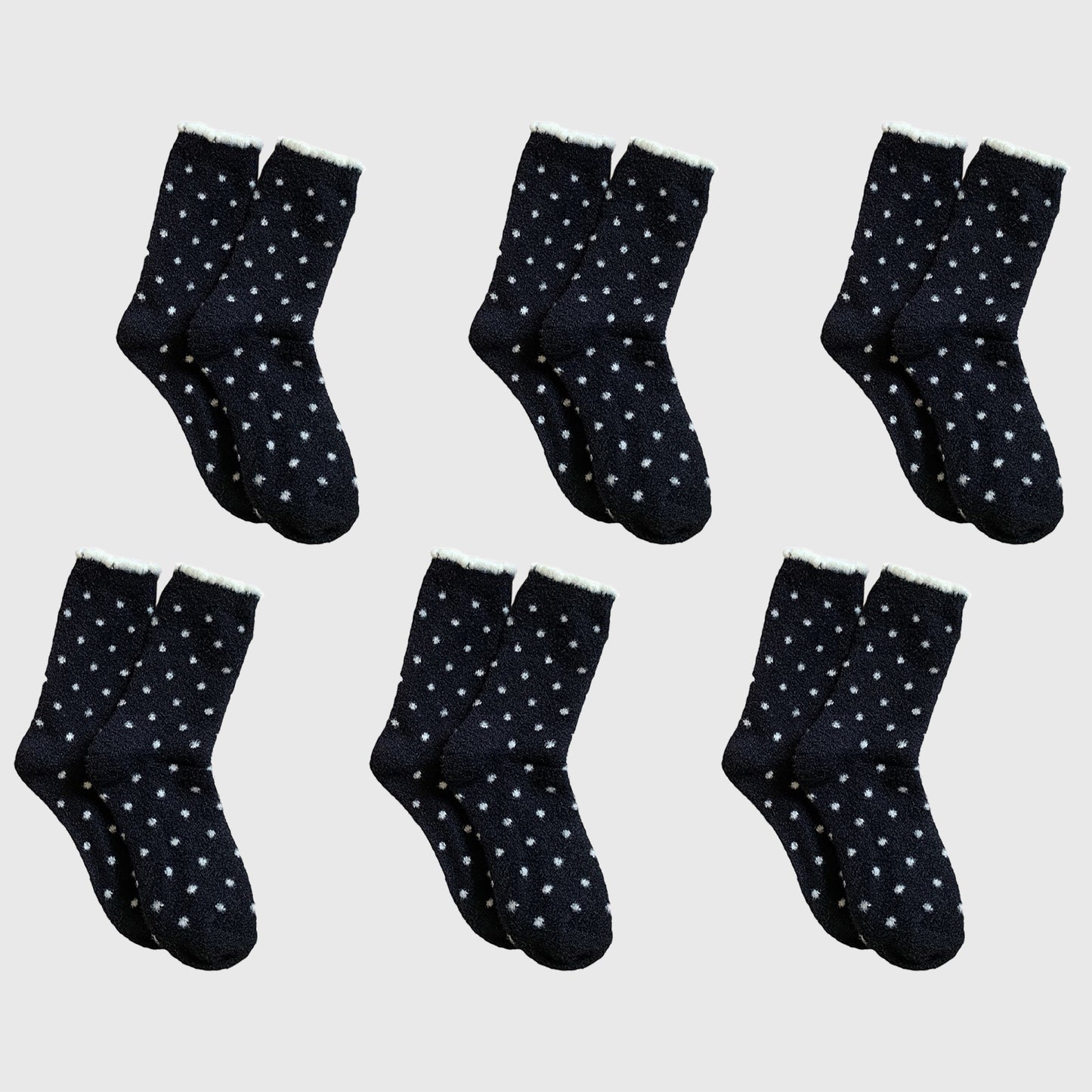 6pk Cozy Polka Dot Fuzzy Socks - Warm & Stylish Mid-Calf Socks for Winter Comfort