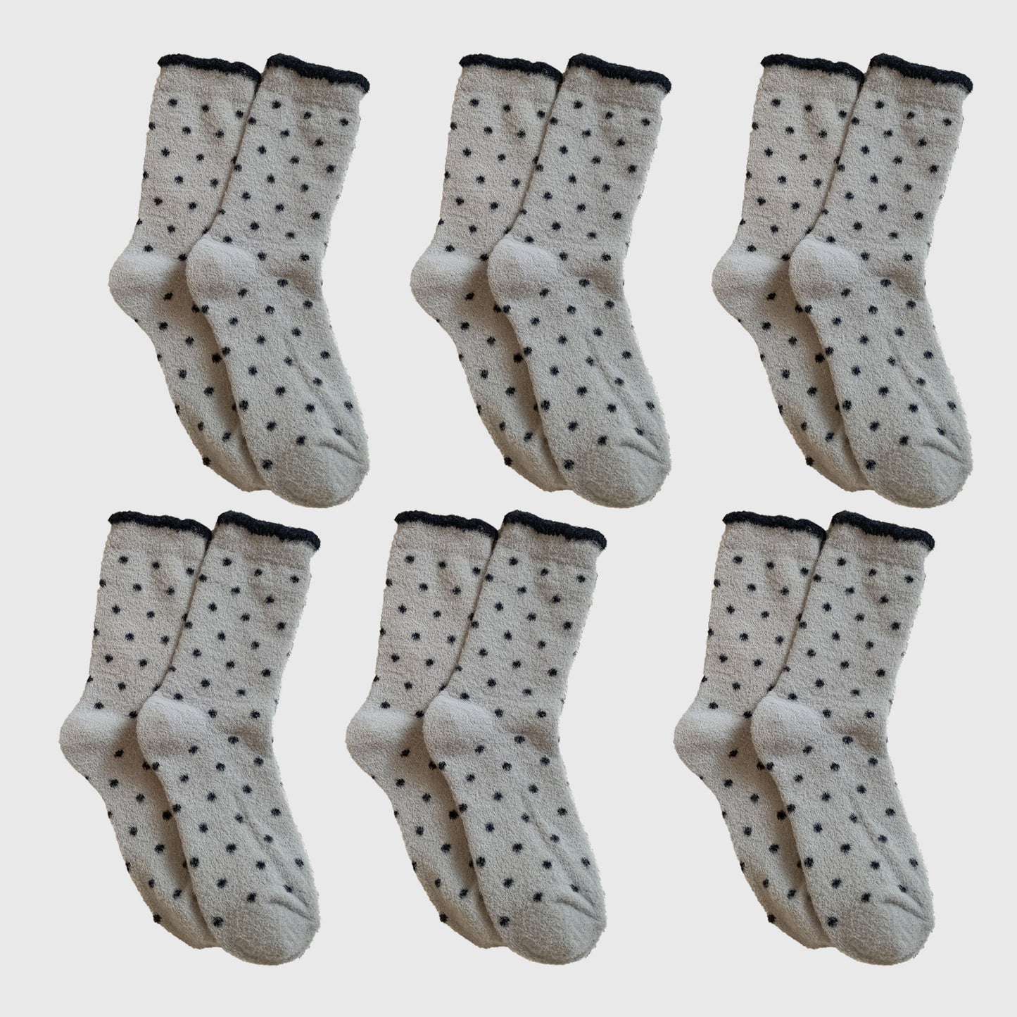 6pk Cozy Polka Dot Fuzzy Socks - Warm & Stylish Mid-Calf Socks for Winter Comfort