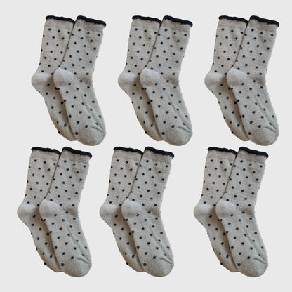 6pk Cozy Polka Dot Fuzzy Socks - Warm & Stylish Mid-Calf Socks for Winter Comfort