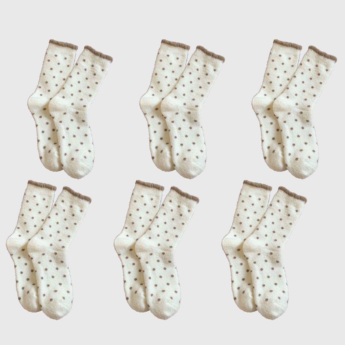 6pk Cozy Polka Dot Fuzzy Socks - Warm & Stylish Mid-Calf Socks for Winter Comfort