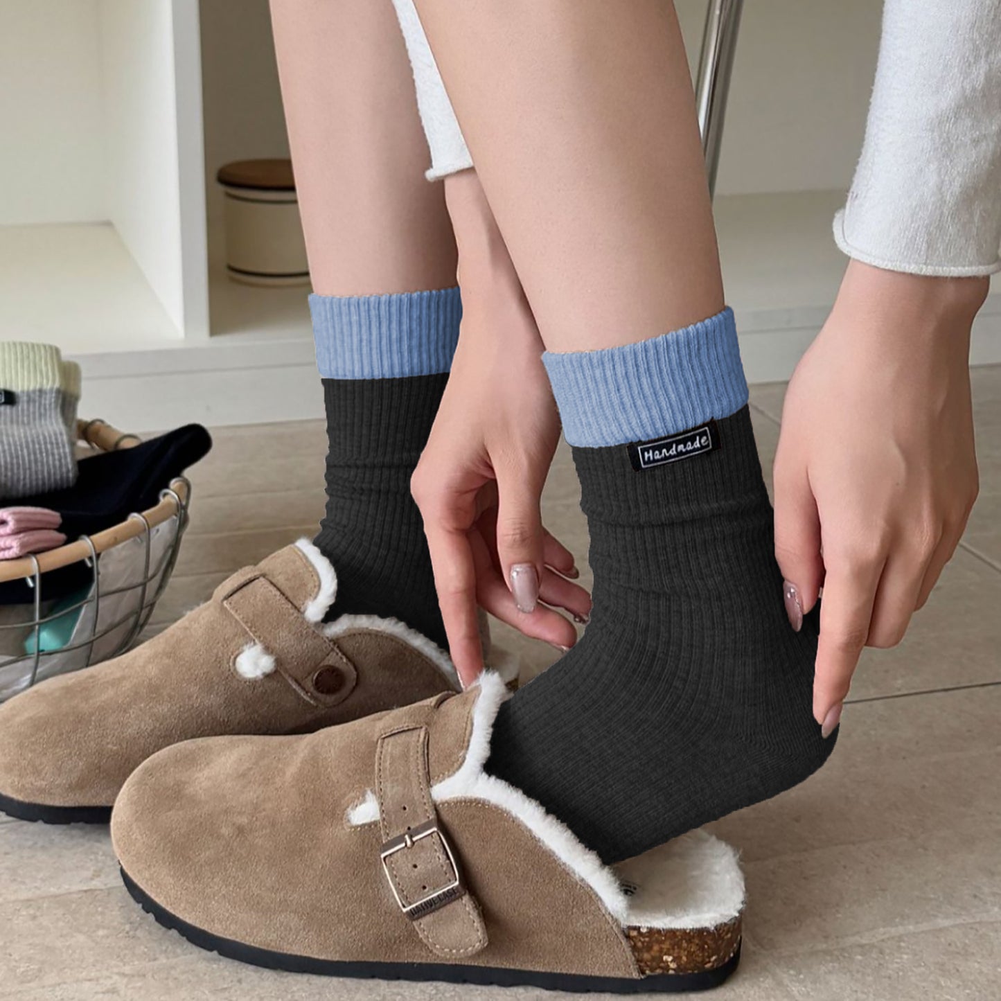 Two-Tone Ribbed Socks 6pk - Classic & Comfortable Mid-Calf Socks for Everyday Wear