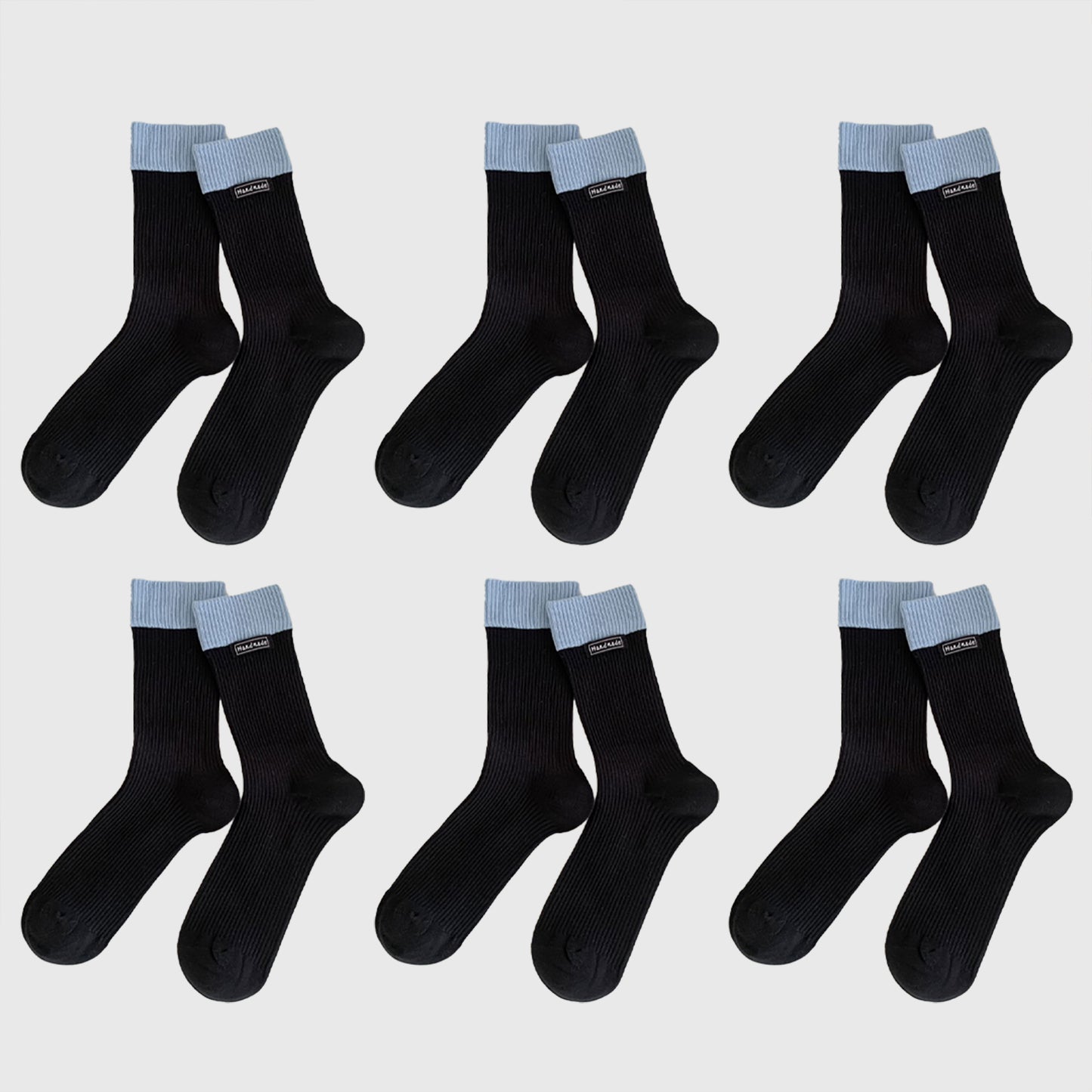 Two-Tone Ribbed Socks 6pk - Classic & Comfortable Mid-Calf Socks for Everyday Wear
