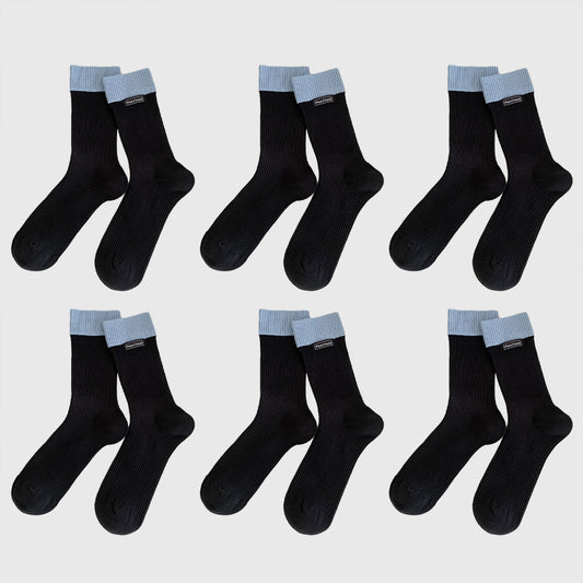 Two-Tone Ribbed Socks 6pk - Classic & Comfortable Mid-Calf Socks for Everyday Wear