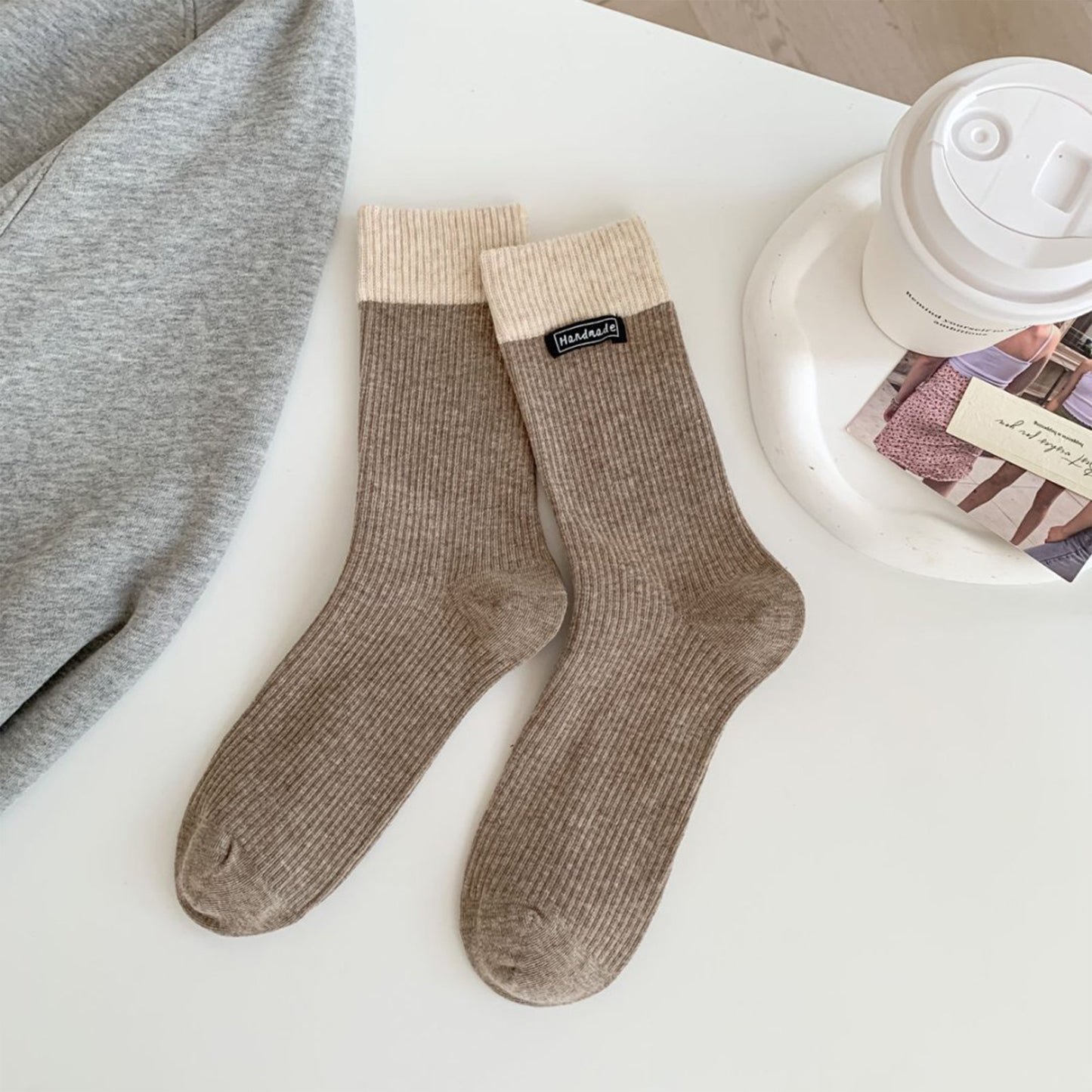 Two-Tone Ribbed Socks 6pk - Classic & Comfortable Mid-Calf Socks for Everyday Wear