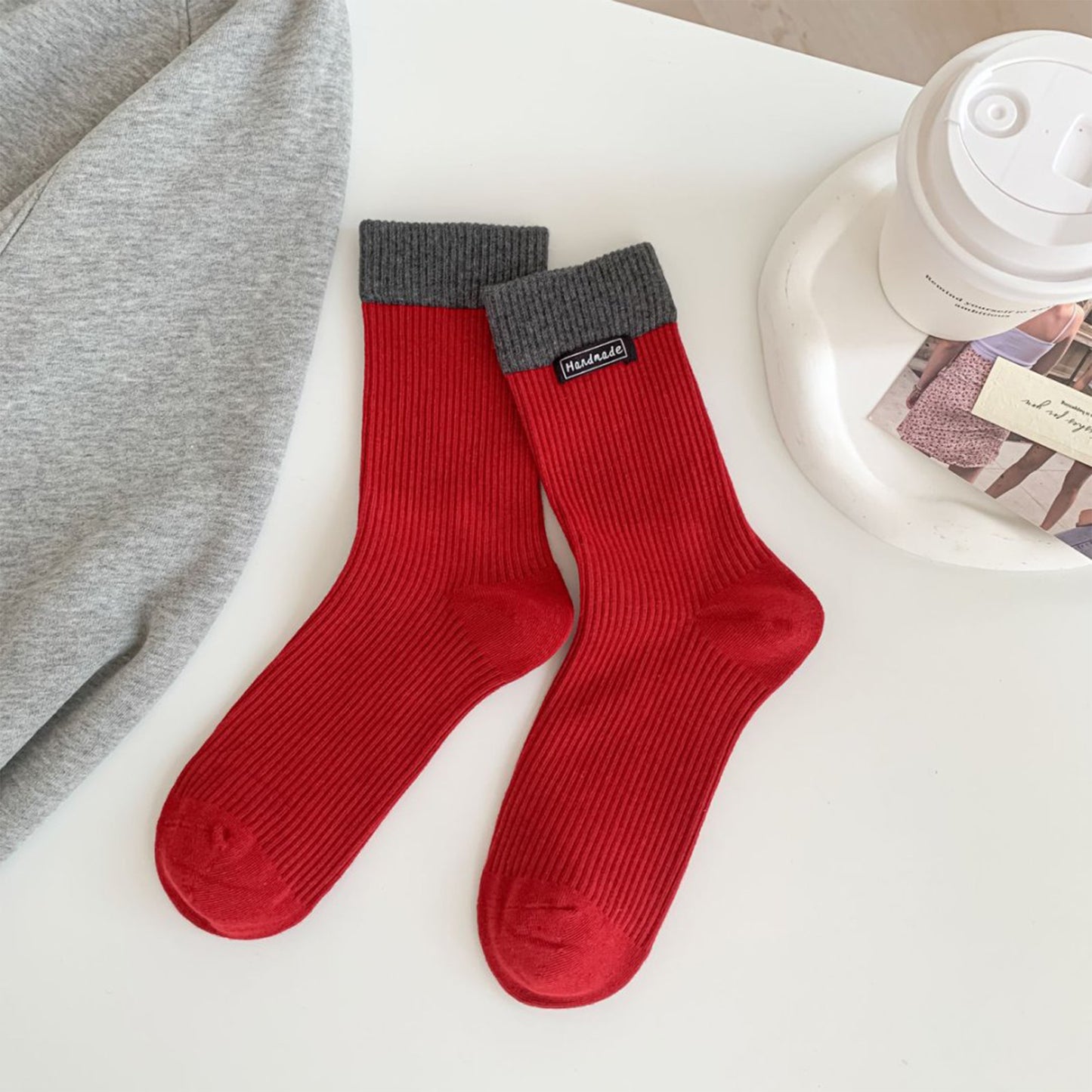 Two-Tone Ribbed Socks 6pk - Classic & Comfortable Mid-Calf Socks for Everyday Wear