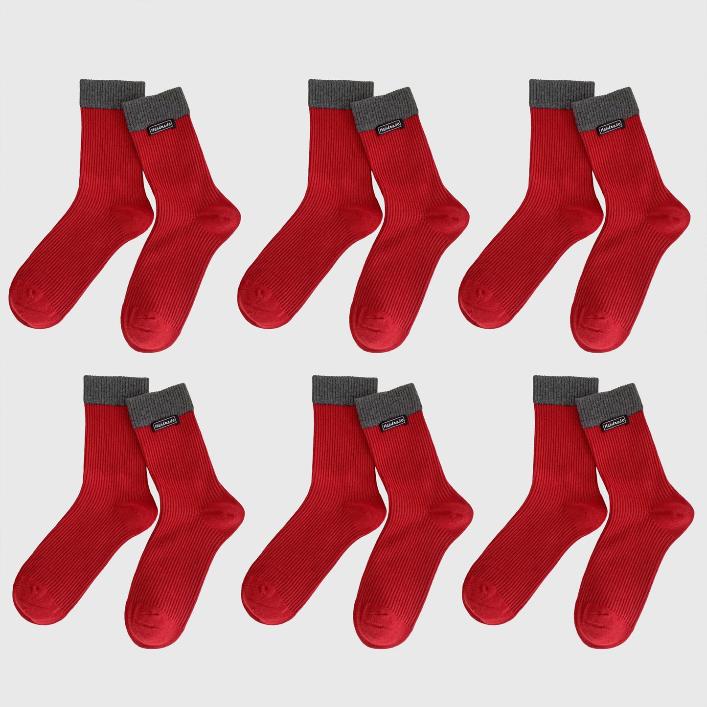 Two-Tone Ribbed Socks 6pk - Classic & Comfortable Mid-Calf Socks for Everyday Wear