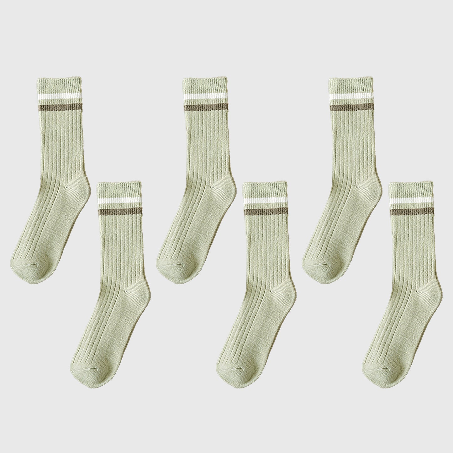 6pk Ribbed Slouch Socks with Striped Cuff - Warm & Stylish Mid-Calf Socks for Winter & Casual Wear