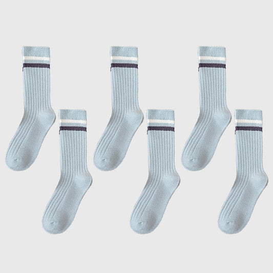 6pk Ribbed Slouch Socks with Striped Cuff - Warm & Stylish Mid-Calf Socks for Winter & Casual Wear