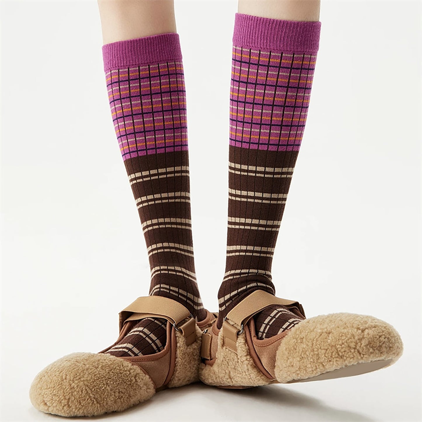 6pk Plaid Knee-High Socks - Stylish & Warm Long Socks for Casual & Dressy Outfits