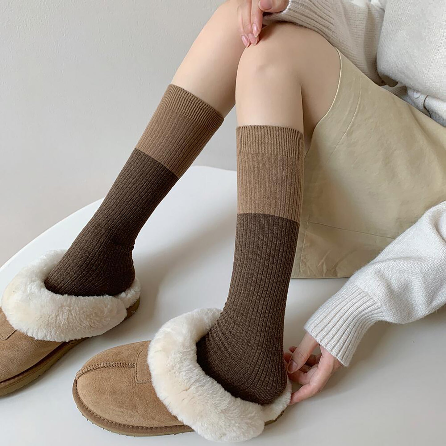 6pk Ribbed Slouch Socks - Cozy Mid-Calf Socks for Casual & Lounge Wear