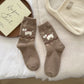 6pk Pink Fuzzy Socks with Dog Embroidery - Cute & Warm Mid-Calf Socks for Casual & Lounge Wear