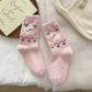 6pk Pink Fuzzy Socks with Dog Embroidery - Cute & Warm Mid-Calf Socks for Casual & Lounge Wear
