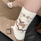 6pk Pink Fuzzy Socks with Dog Embroidery - Cute & Warm Mid-Calf Socks for Casual & Lounge Wear