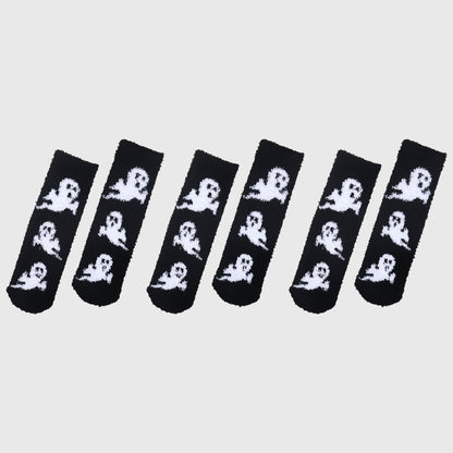 Halloween-Themed 6pk Fuzzy Socks Warm Mid-Calf Socks for Casual & Festive Wear