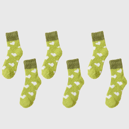 6pk Fuzzy Heart Socks - Plush Mid-Calf Socks for Cozy Lounging & Casual Wear