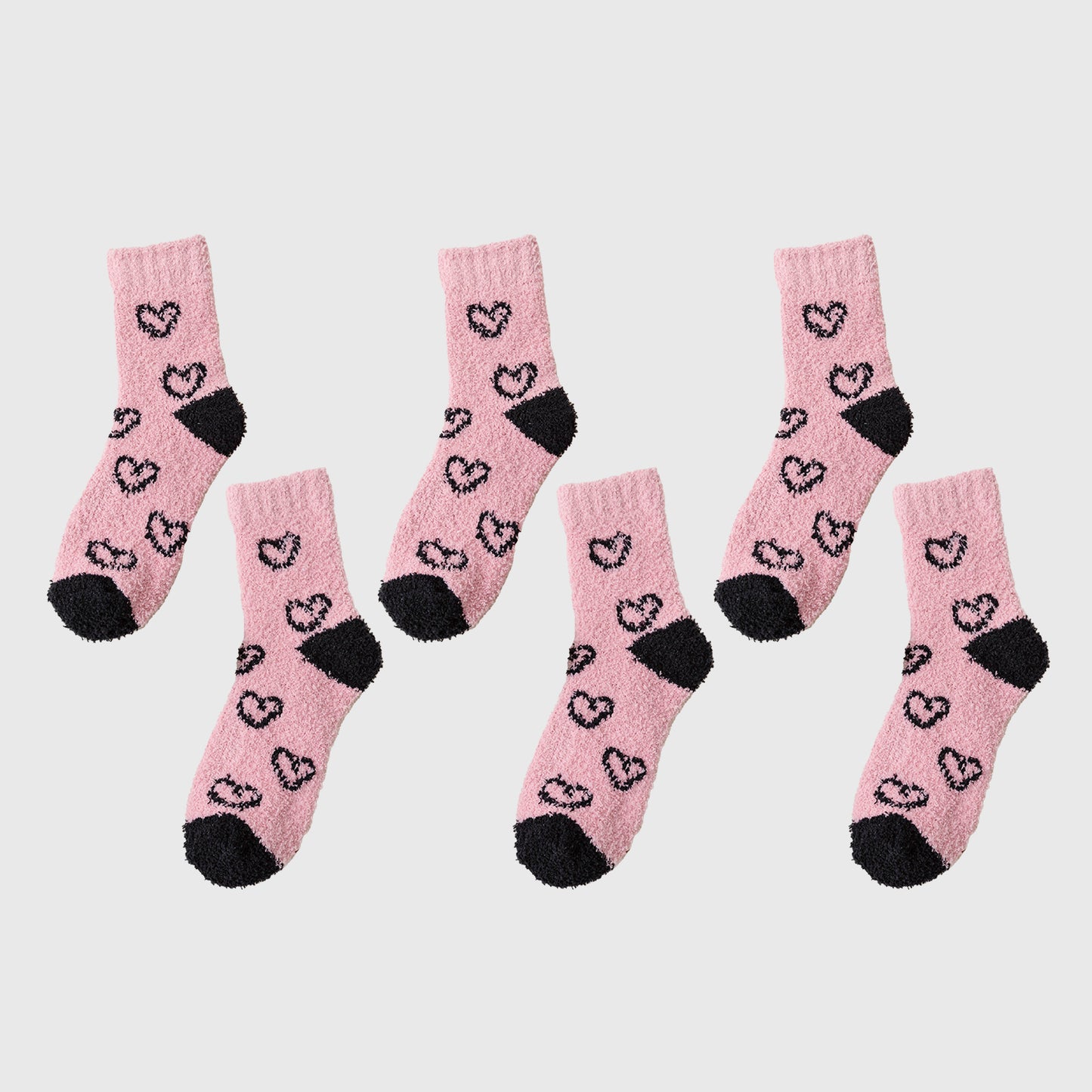 6pk Fuzzy Heart Socks - Plush Mid-Calf Socks for Cozy Lounging & Casual Wear