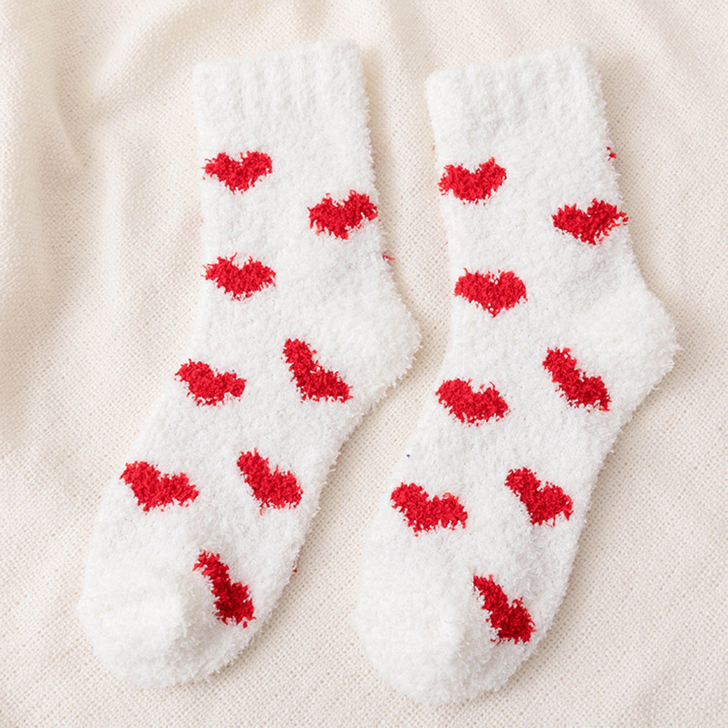 6pk Fuzzy Heart Socks - Plush Mid-Calf Socks for Cozy Lounging & Casual Wear