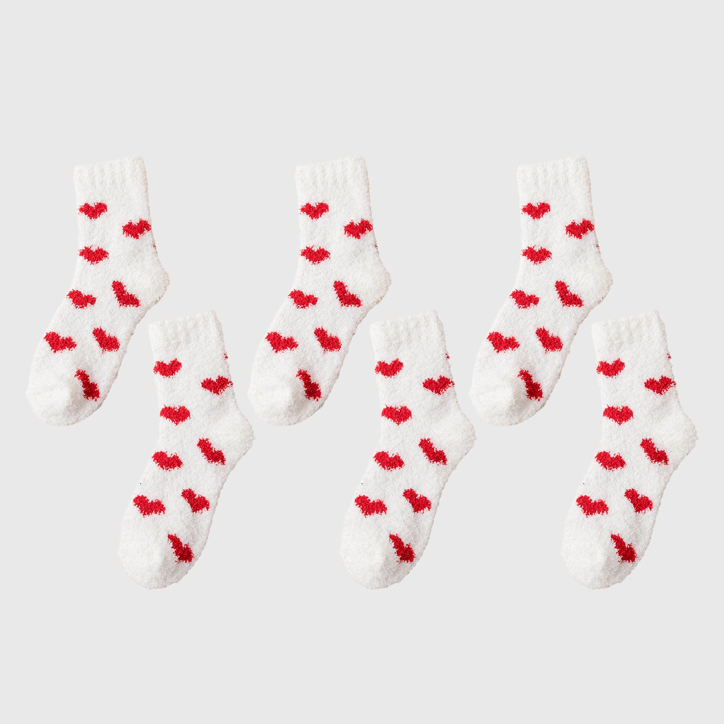 6pk Fuzzy Heart Socks - Plush Mid-Calf Socks for Cozy Lounging & Casual Wear