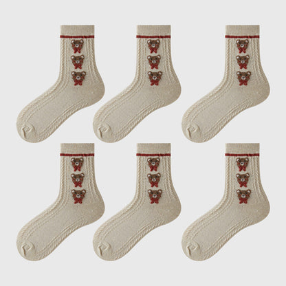 6pk Cozy Knitted Mid-Calf Socks for Winter & Casual Styling