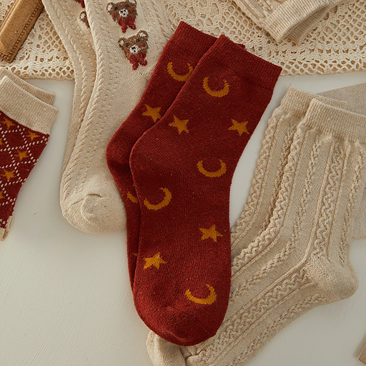 6pk Cozy Knitted Mid-Calf Socks for Winter & Casual Styling