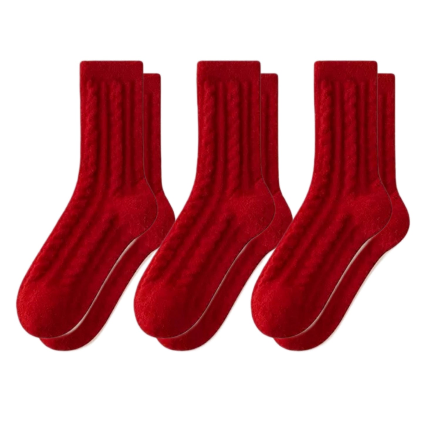 3-Pair Plush Cable Knit Socks Set with Soft Cozy Texture, Stretchy Knit Fit, and Warm Ribbed Detailing
