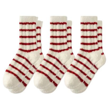 3-Pair Plush Cable Knit Socks Set with Soft Cozy Texture, Stretchy Knit Fit, and Warm Ribbed Detailing