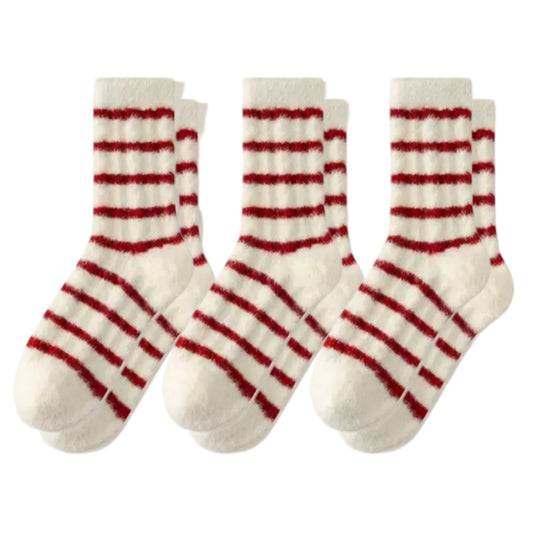 3-Pair Plush Cable Knit Socks Set with Soft Cozy Texture, Stretchy Knit Fit, and Warm Ribbed Detailing