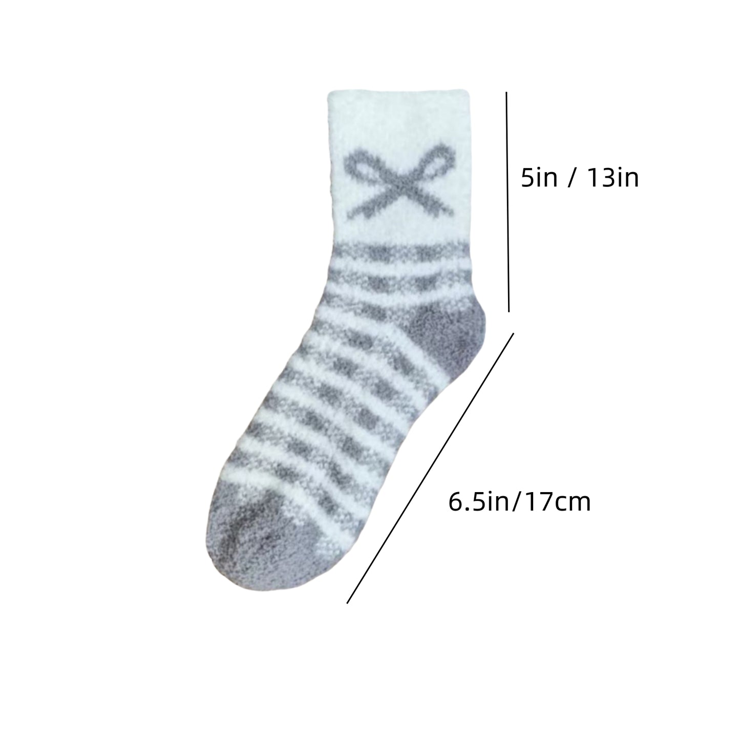 3-Pair Fuzzy Bow Knit Crew Socks Set with Plush Soft Texture, Stretchy Cozy Fabric, and Graphic Bow Pattern for Gifting