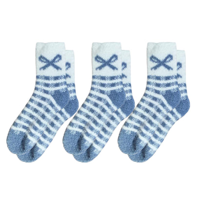 3-Pair Fuzzy Bow Knit Crew Socks Set with Plush Soft Texture, Stretchy Cozy Fabric, and Graphic Bow Pattern for Gifting