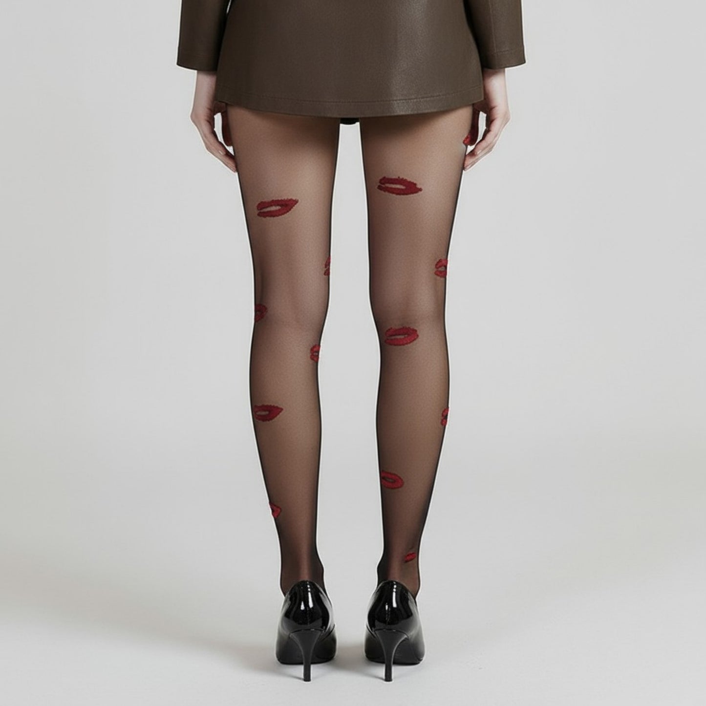 Sheer Tights with Embroidered Lip Pattern Design