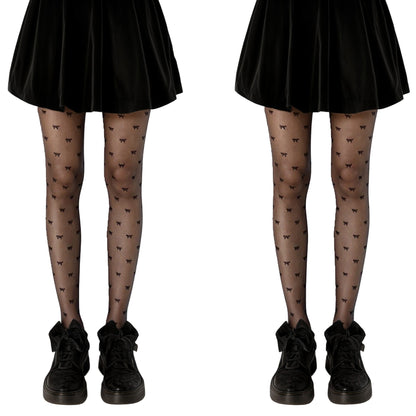 2pcs Women's Sheer Tights with Allover Bow Pattern Design