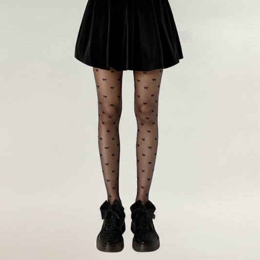 Sheer Tights with Allover Bow Pattern Design