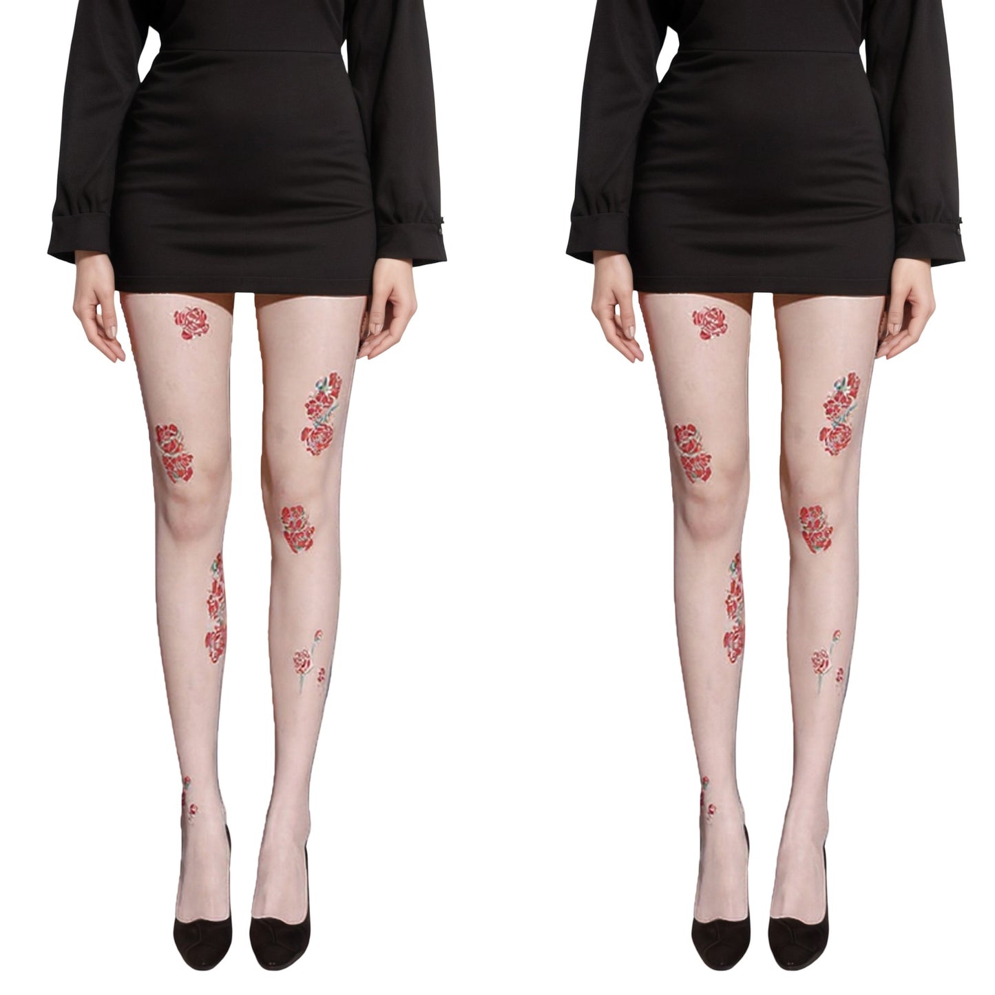 2pcs Women's Sheer Tights with Embroidered Floral Applique Detailing