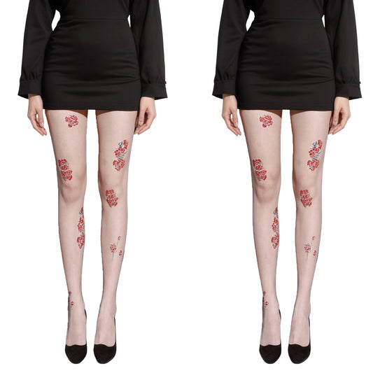 2pcs Women's Sheer Tights with Embroidered Floral Applique Detailing
