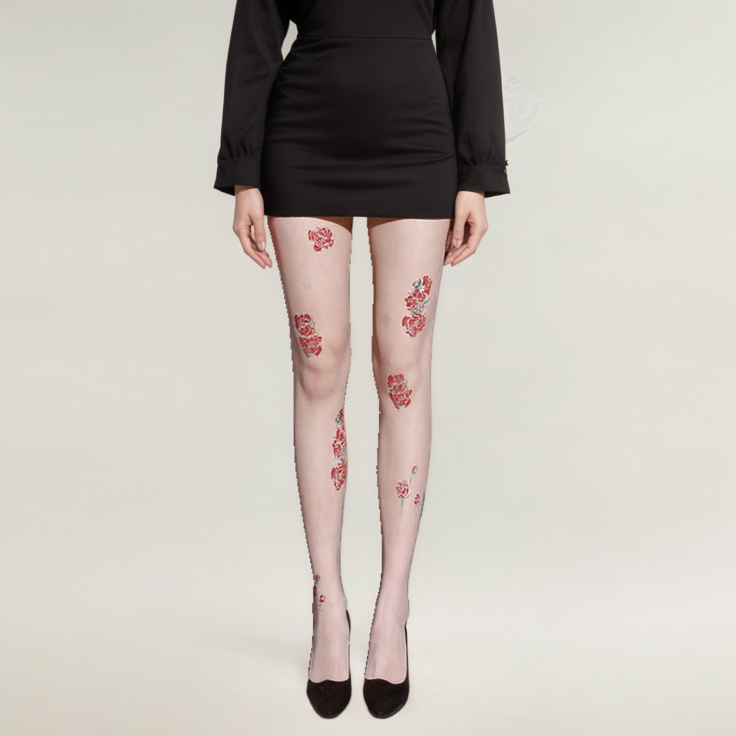 Sheer Tights with Embroidered Floral Applique Detailing