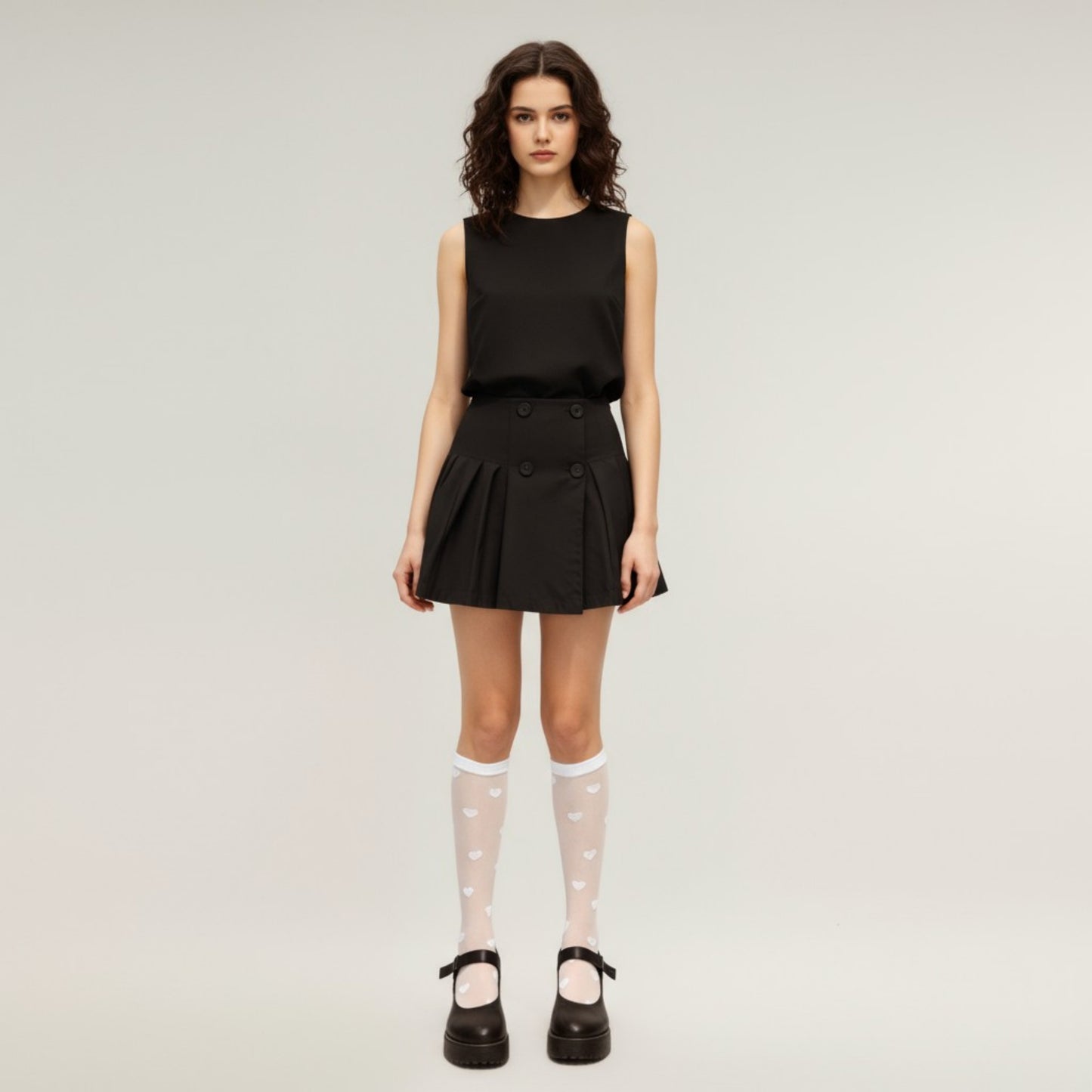 Sheer Knee-High Socks with Heart Pattern Mesh Design