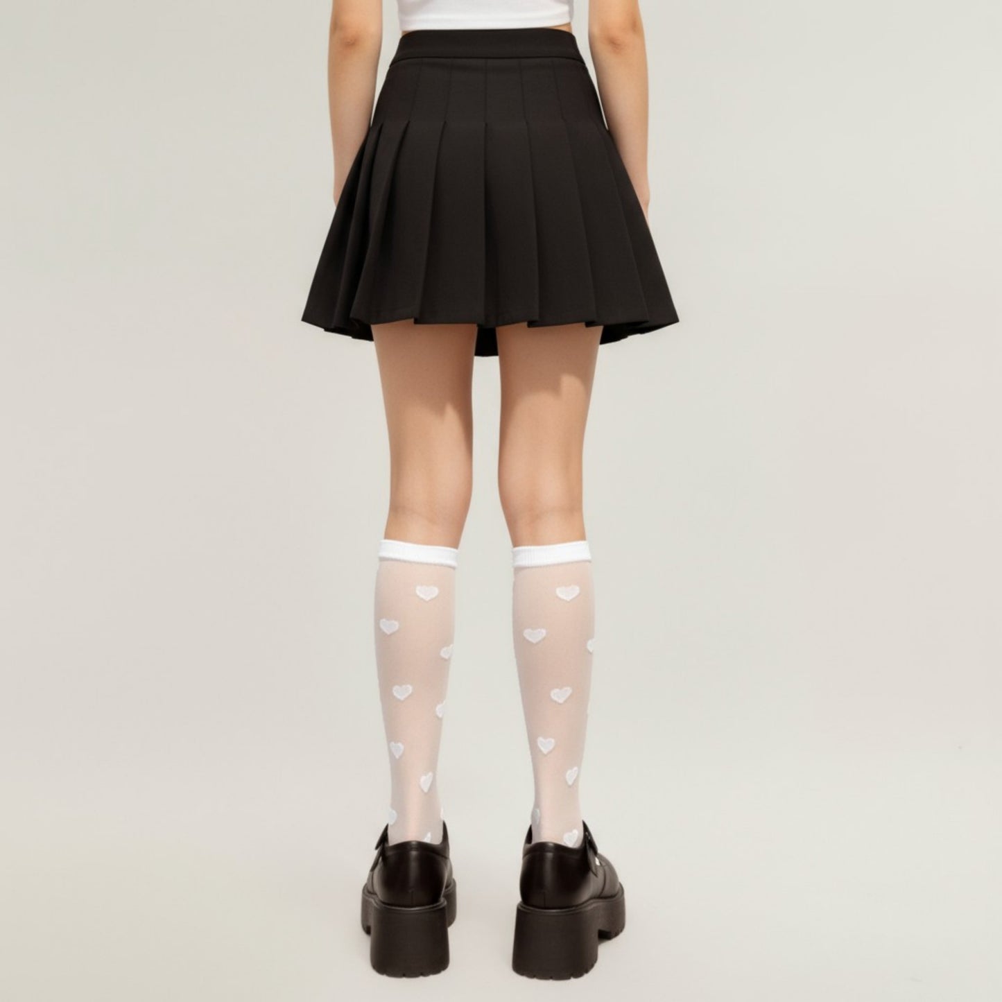 Sheer Knee-High Socks with Heart Pattern Mesh Design