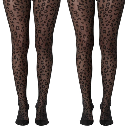 2pcs Women's Sheer Leopard Print Tights with Allover Animal Pattern